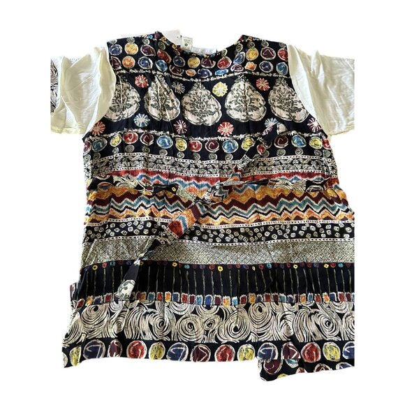 Casual Studio 80s Women's Boho Top Short Sleeves Shoulder Pads Button Front PM - Picture 6 of 6